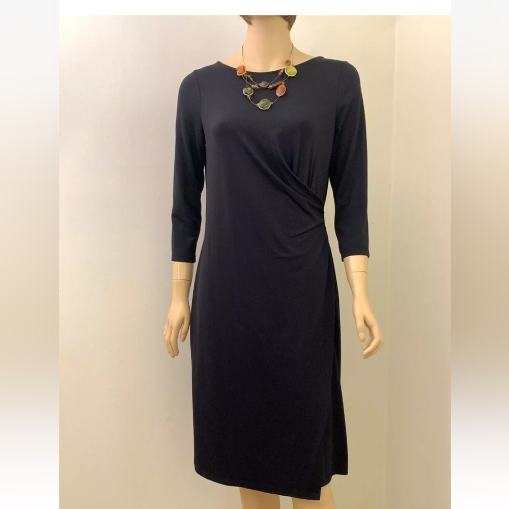 Talbots Black Sheath Dress 3/4 Sleeve Knee Length Size-M
